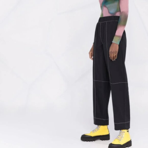 Ganni Contrast Stitch Straight Trousers - Picture 2 of 8